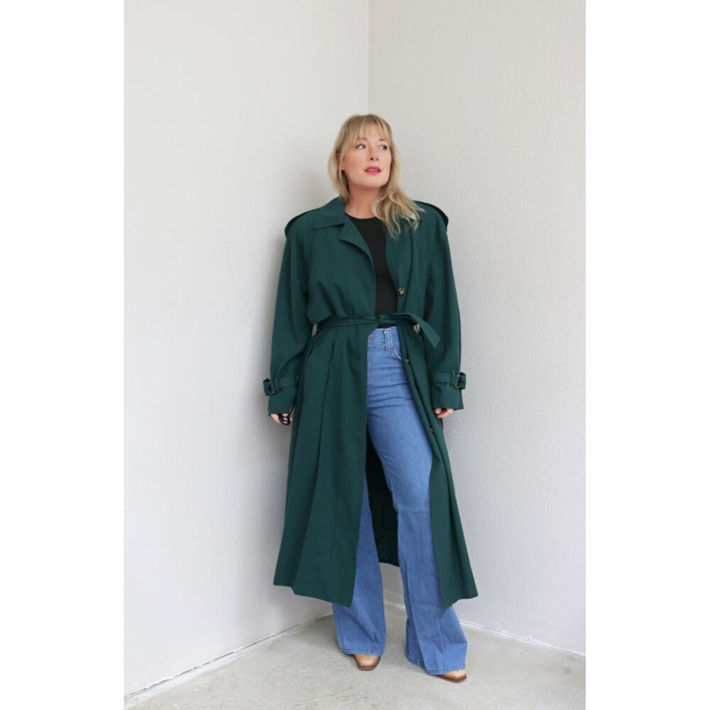 1980's Vintage Classic Evergreen Full Length Belted Trench Coat ~ Women's MD LG - Picture 6 of 11